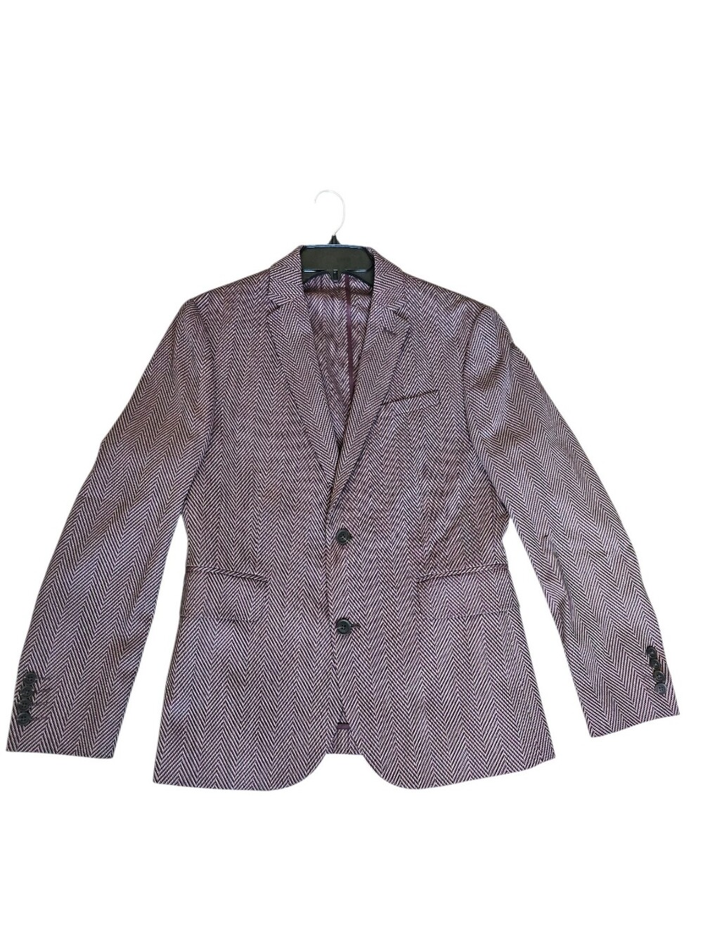 JF J.Ferrar Burgundy Herringbone Slim Fit Blazer Blazer Jacket - Size M (38/40S) - Picture 15 of 16